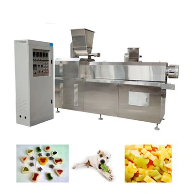 Hond kauwt extrudermachine